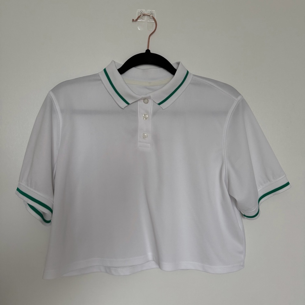 White Polo Shirt with Green Trim